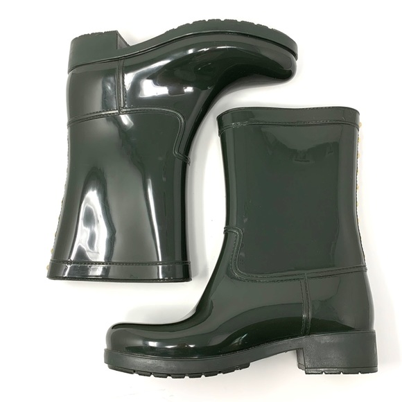 Aldo Hunter Green Rain Boots Gold Studded Size 7/8 - Picture 5 of 8